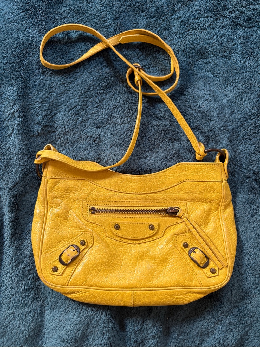 Authentic Balenciaga lambskin “Hip” crossbody bag yellow “Jaune Poussin”